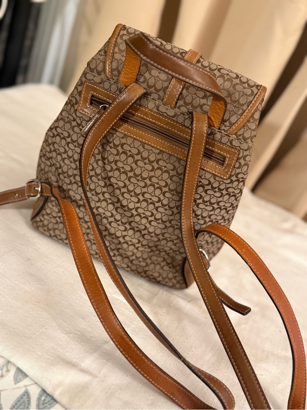 Coach Brown Signature Canvas Backpack with Tan Leather Trim - Picture 2 of 12